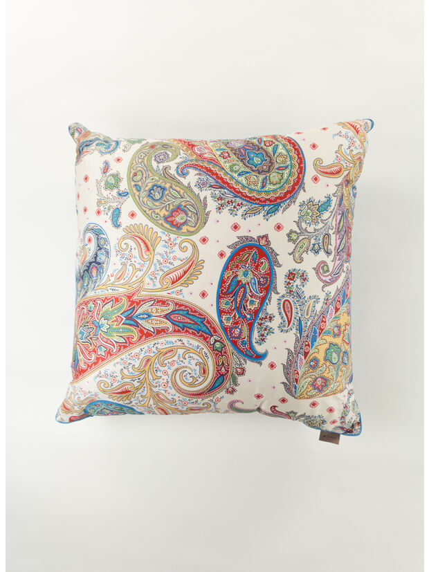CUSCINO IN COTONE CON STAMPA PAISLEY, 990 WHITE, large