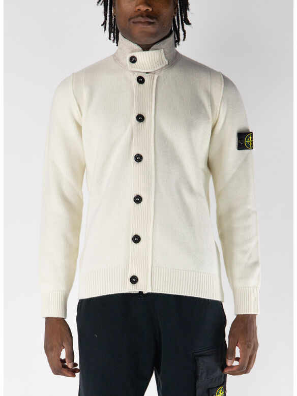 MAGLIONE LAMBWOOL CON BOTTONI E DETTAGLI IN FELTRO, V0093 IVORY, medium