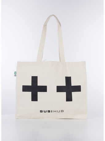 TOTE BAG CANVAS L BLACK SIGN, BLACK, small