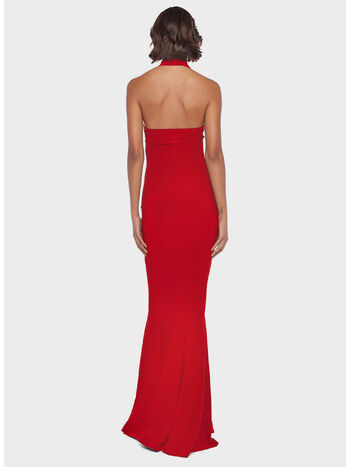 ABITO HALTER TURTLE FISHTAIL GOWN, TIGER RED, small