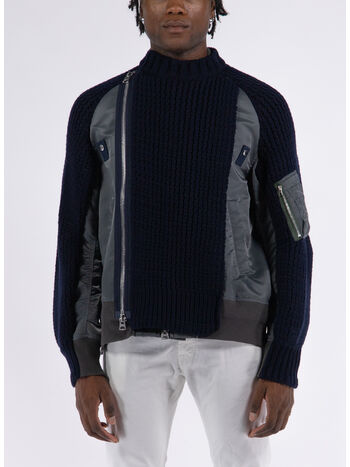 GIACCA NYLON TWILL MIX BLOUSON, 331 C/GRAY&times;NAVY, small