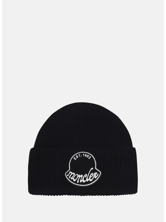 CAPPELLO IN MAGLIA CON RISVOLTO E LOGO RICAMATO, 999, medium