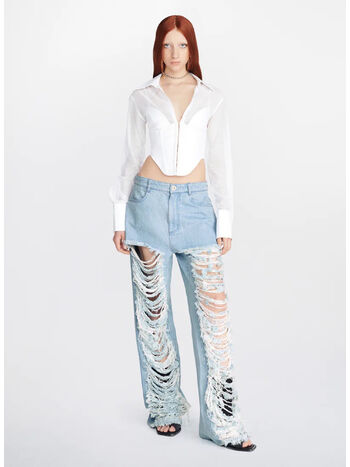 JEANS CLASSIC IN DENIM FRAYED, CYAN, small