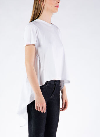 T-SHIRT IN JERSEY E POPELINE DI COTONE, 0BOBIANCO, small