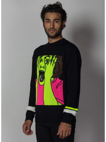 MAGLIONE SCARED FACE SWEATER, BLACK/MULTI, small