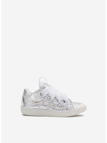 SCARPA CURB IN CRINKLED METALLIC LEATHER, M2 SILVER, small
