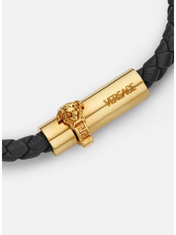 BRACCIALE IN PELLE INTRECCIATO MEDUSA, 1B00V BLACK VERSACE GOLD, small