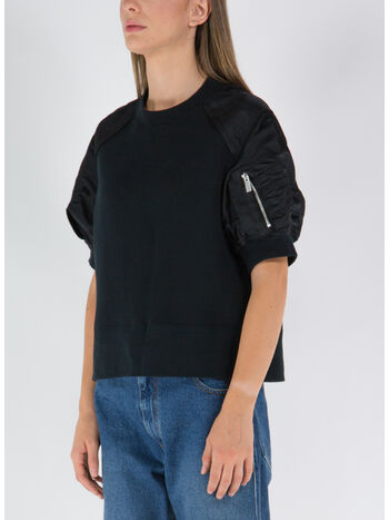 PULLOVER NYLON TWILL X SPONGE SWEAT, 001 BLACK, small
