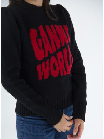 PULLOVER GRAPHIC GANNI WORLD, 099 BLACK, small