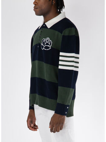POLO ROSE ICON INTARSIA RUGBY STRIPE JERSEY, 320 DK GREEN, small