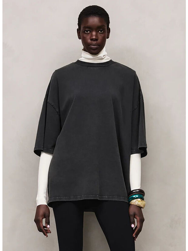 T-SHIRT HEAVY BOXY UNISEX, 0392 WASHED BLACK , large