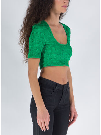 BLOUSE CRINKLED SATIN CROPPED SMOCK, 767 BRIGHT GREEN, small