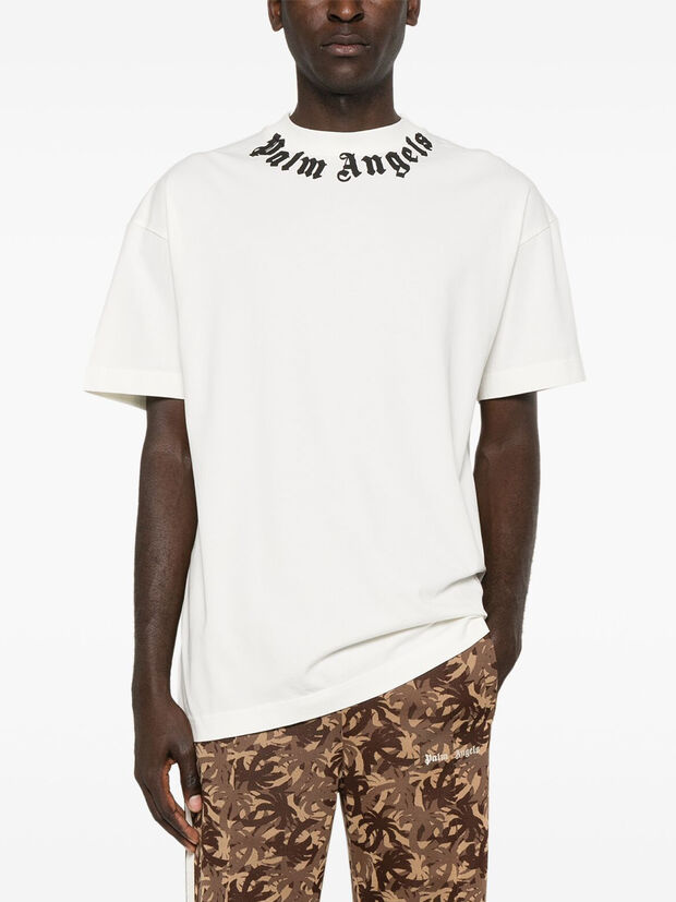 T-SHIRT NECK LOGO, 0310 OFF WHITE/BLACK, large