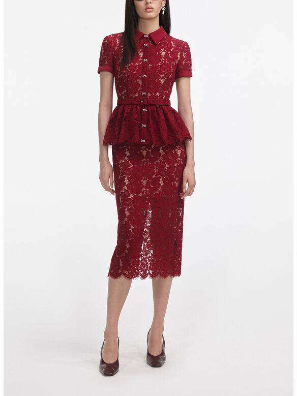 ABITO MIDI BURGUNDY LACE PEPLUM, BURGUNDY, medium