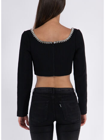 TOP CROP CON MANICHE LUNGHE, BLACK, small