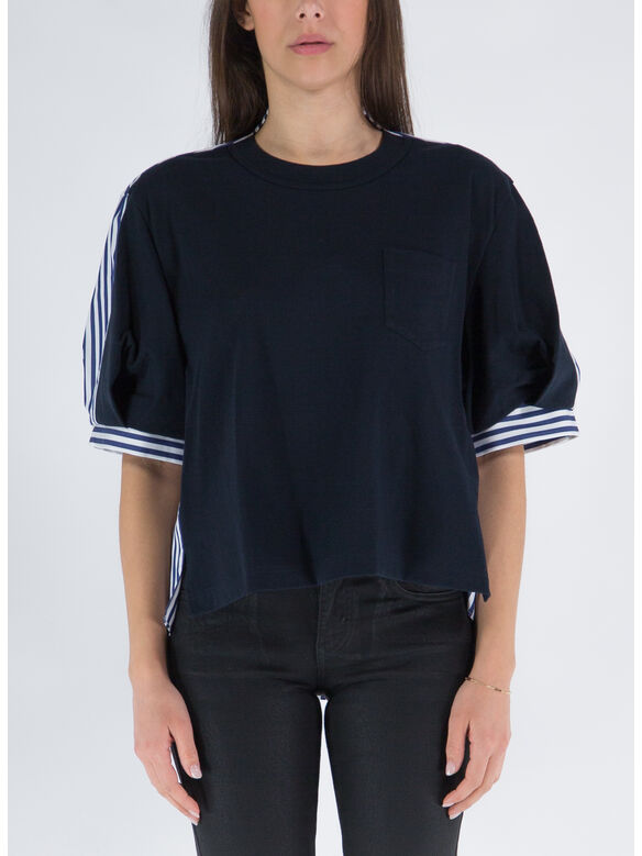 T-SHIRT JERSEY E POPELINE, 261 D/NAVYxSTRIPE, medium