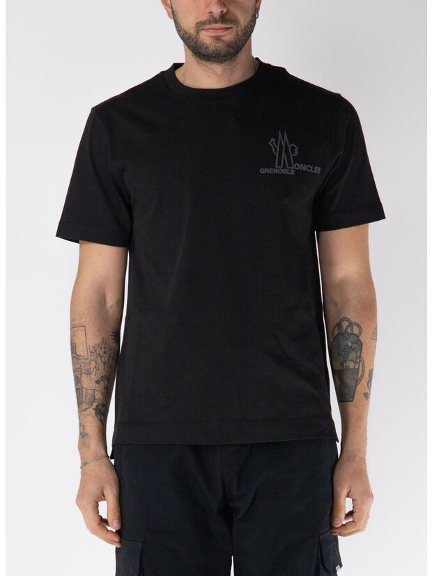 T-SHIRT A MANICHE CORTE CON STAMPA, 999 BLACK, large