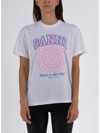 T-SHIRT BASIC JERSEY FLOWER RELAXED, 151 BRIGHT WHITE, small