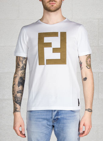 T-SHIRT LEATHER LOGO, F0QA0WHITE, small