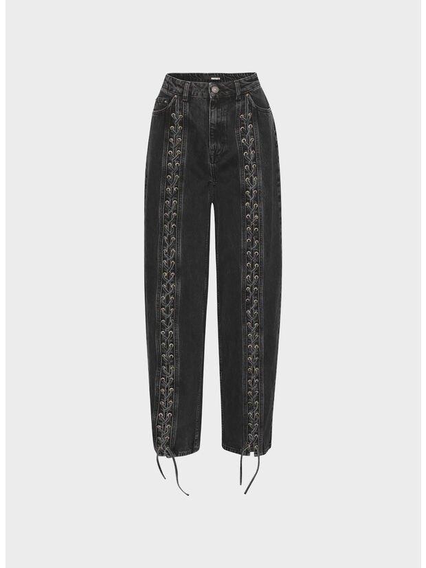 JEANS LACED WIDE, 256 BLACK - WASHED, large
