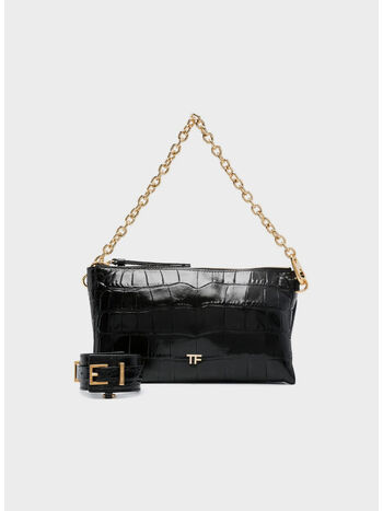 BORSA SHINY SOFT STAMPED CROC CLUTCH, 1N001 BLACK, small