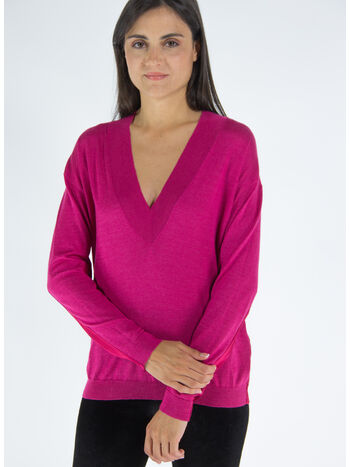 MAGLIONE CASHMERE  & FLUID SATIN V-NECK, , small