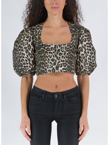 BLOUSE PRINTED COTTON CROPPED ZIPPED, 365 LEOP, small