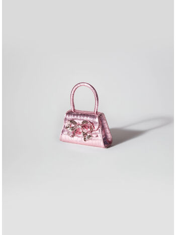 BORSA METALLIC CROC MICRO BOW BAG, PINK METALLIC CROC, small