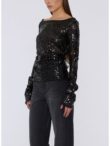 MAGLIA IN TESSUTO PAILLETTES, 1000 BLACK, small