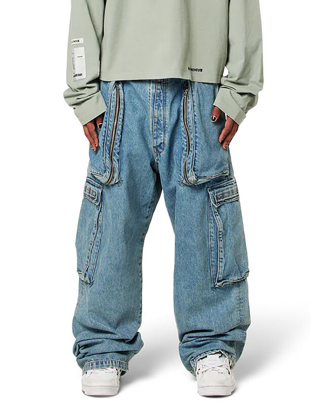 PANTALONE WIDE LEG CARGO B45 VINTAGE, D01-B22 INDIGO  DENIM VINTAGE, large