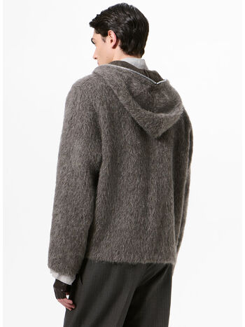 HOODIE FULL ZIP, MOLE GREY HAIRY WOOL, small