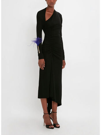 ABITO SLASH-NECK RUCHED MINI, 1 BLACK, small