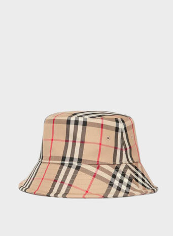 CAPPELLO DA PESCATORE IN MISTO COTONE CON MOTIVO VINTAGE CHECK, ARCHIVEBEIGE, small