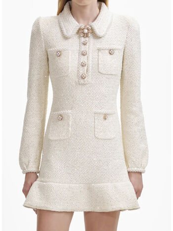 ABITO CREAM PAILLETTES KNIT PEARL MINI DRESS, CREAM, small