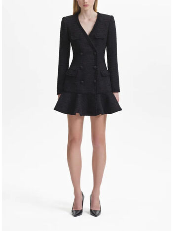 ABITO BLACK BOUCLE V-NECK MINI DRESS, BLACK, small