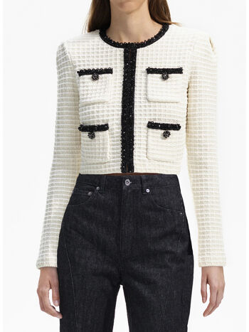 CARDIGAN CREMA IN MAGLIA STRUTTURATA, CREAM, small