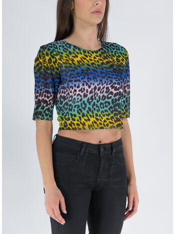 T-SHIRT CROPPED PRINTED MESH, 999 MULTICOLOR, small