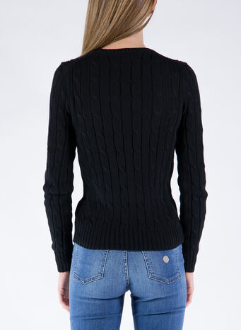 MAGLIONE A TRECCE, 046POLOBLACKWHITE, small