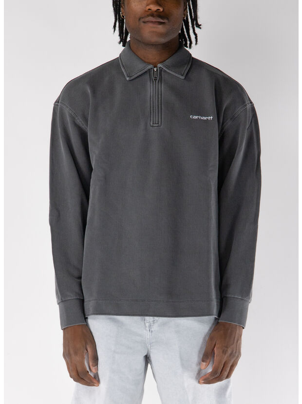 FELPA MEZZA ZIP PIQUESCRIPT, 0D2GD BLACK/WHITE GARMENT DYED, large