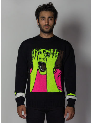 MAGLIONE SCARED FACE SWEATER, BLACK/MULTI, small