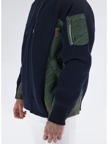 FELPA SPONGE SWEAT X NYLON TWILL HOODIE, 212 NAVY×KHAK, small