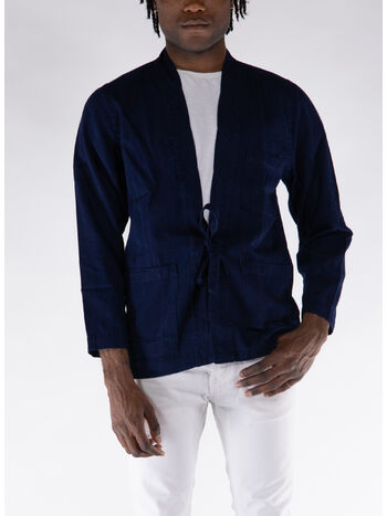 GIACCA DENIM TIE FRONT HERRINGBONE, INDIGO, small