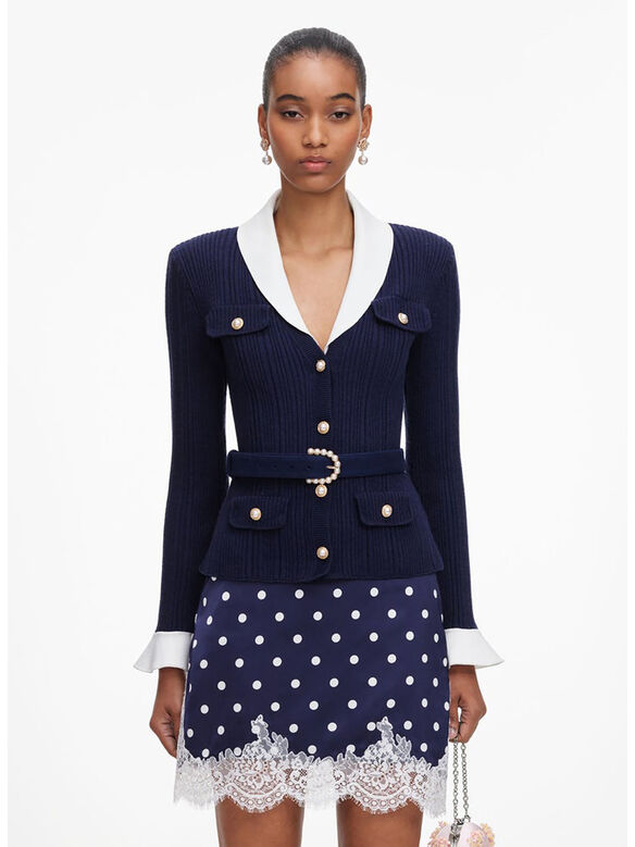 CARDIGAN RIBBED KNIT, NAVY, medium