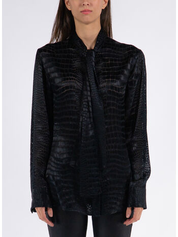 CAMICIA LAVALLIÈRE DEVORÉ EFFETTO COCCO, 1B000 BLACK, small