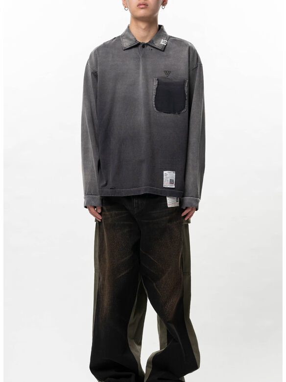 T-SHIRT SUN FADED LONG SLEEVE, BLACK, medium