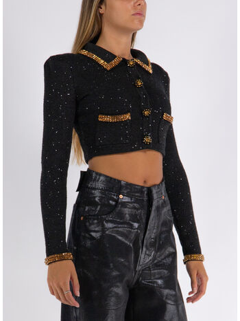 CARDIGAN BLACK KNIT GOLD STRASS, , small