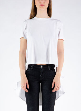 T-SHIRT IN JERSEY E POPELINE DI COTONE, 0BOBIANCO, small
