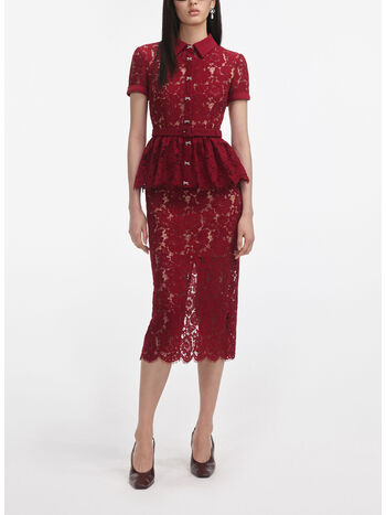 ABITO MIDI BURGUNDY LACE PEPLUM, BURGUNDY, small
