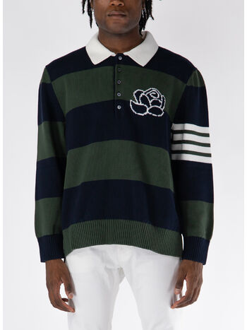 POLO ROSE ICON INTARSIA RUGBY STRIPE JERSEY, 320 DK GREEN, small