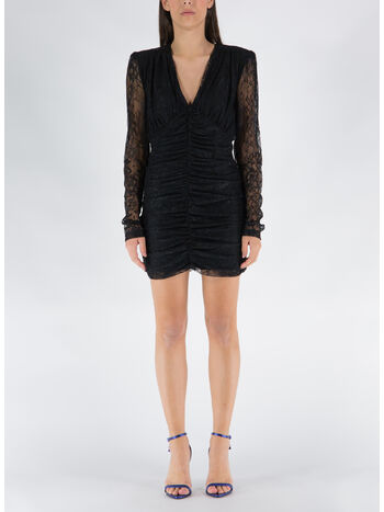 ABITO MESH LACE RUCHED MINI DRESS, 19-4004 TCX BLACK, small